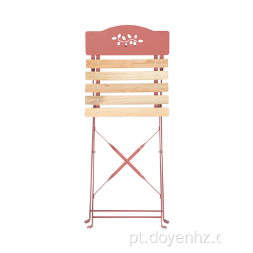Cadeira de ripas de madeira dobrável de metal com padrão de folha